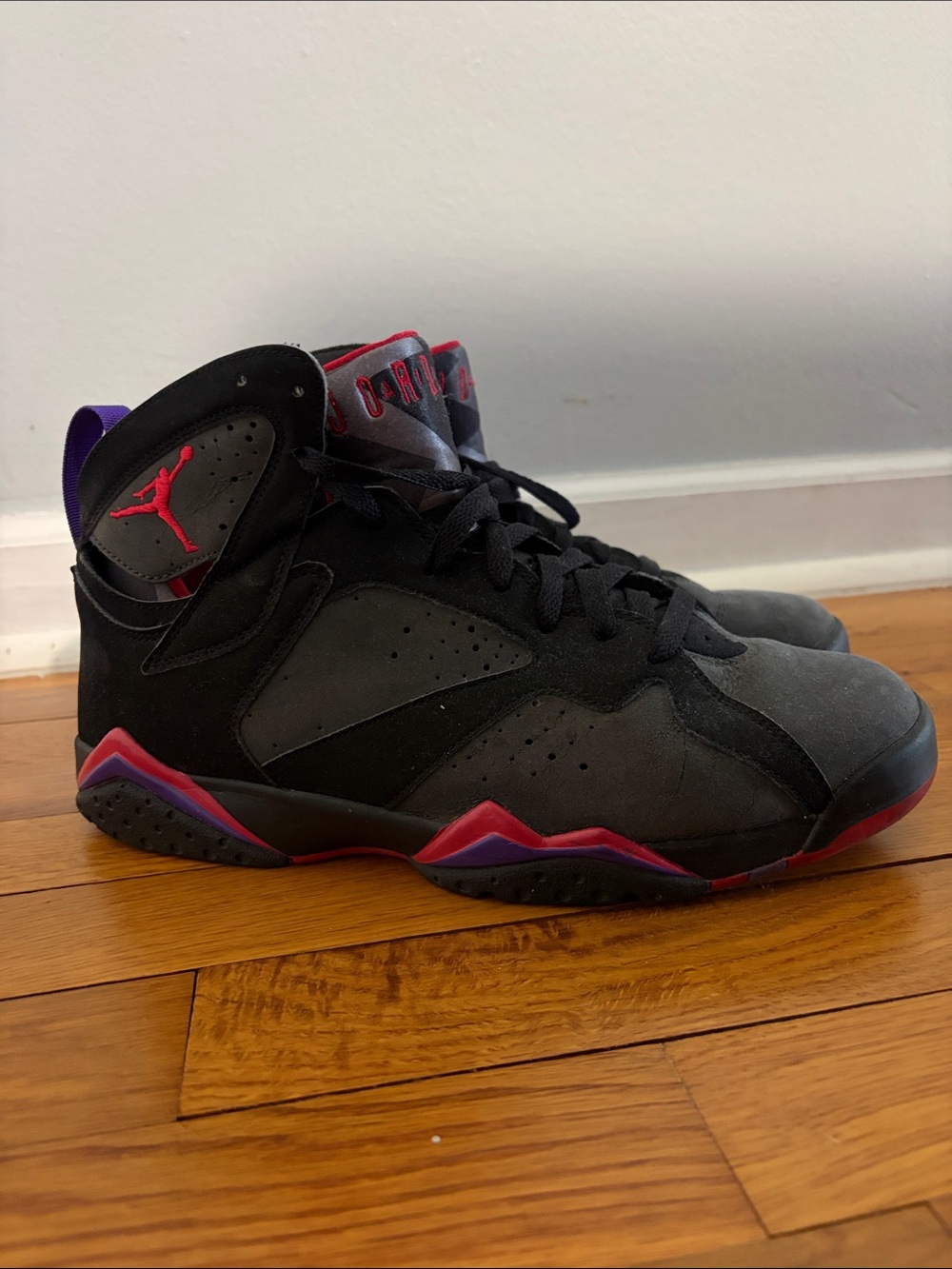 Jordan Retro High-Top Sneakers in Black with Red & Purple Accents